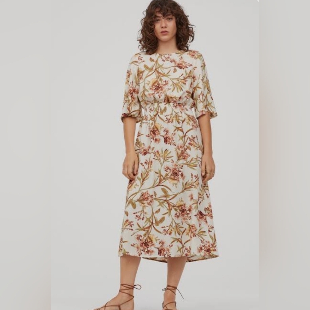 H&M Floral Midi Dress - Cream and Pink